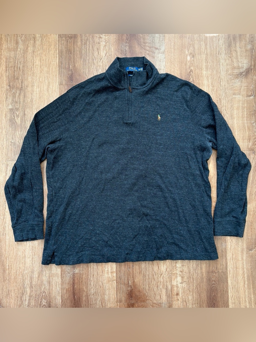 Polo Ralph Lauren Quarter-Zip Pullover Mens 2XL Estate Rib Dark Gray Flesh Pony